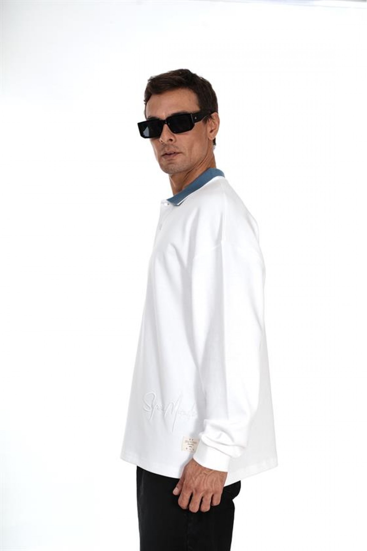 Kingbrich Polo Yaka Nakış Detaylı Oversize Kalıp Erkek Sweatshirt S