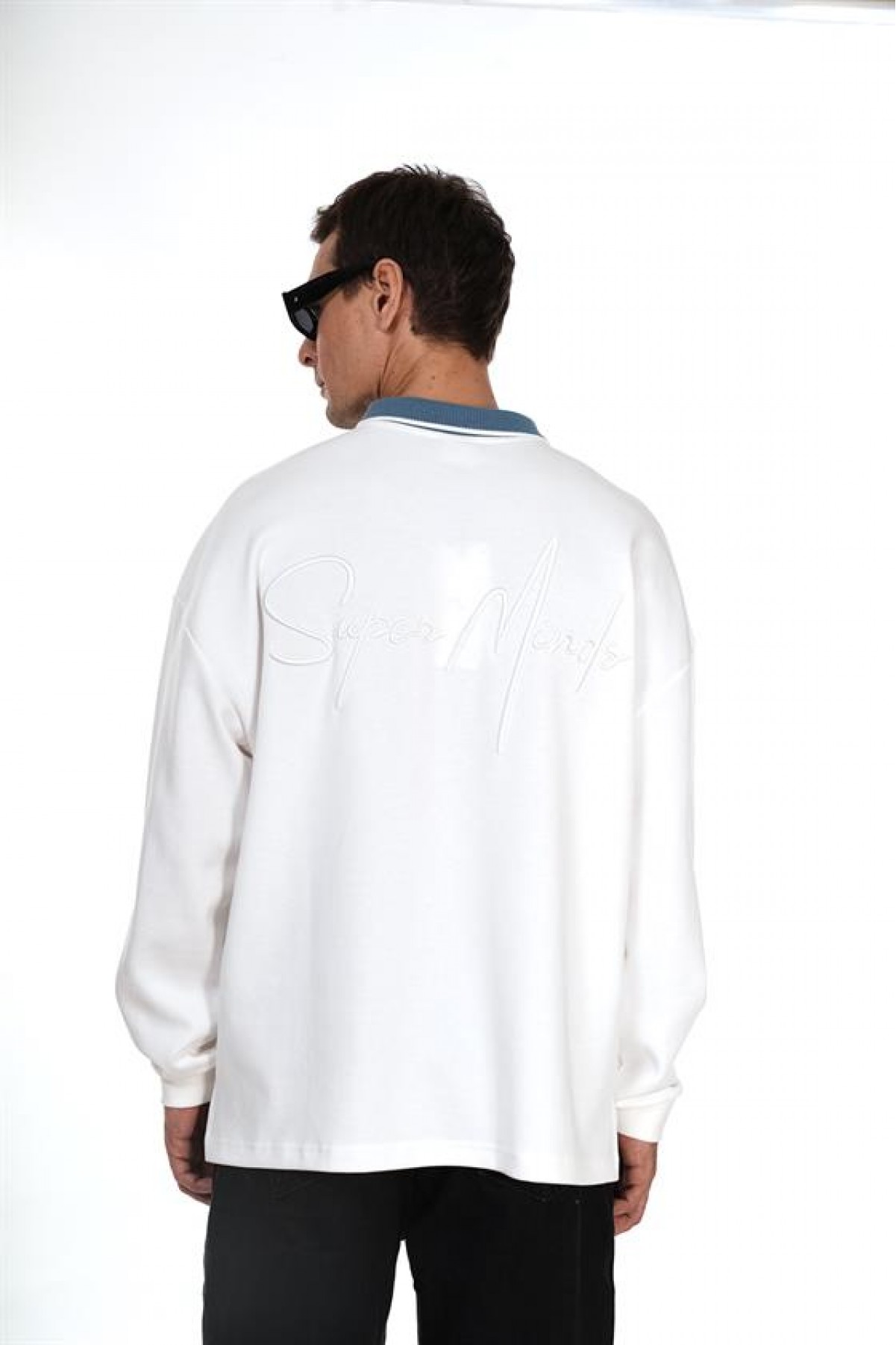 Kingbrich Polo Yaka Nakış Detaylı Oversize Kalıp Erkek Sweatshirt S