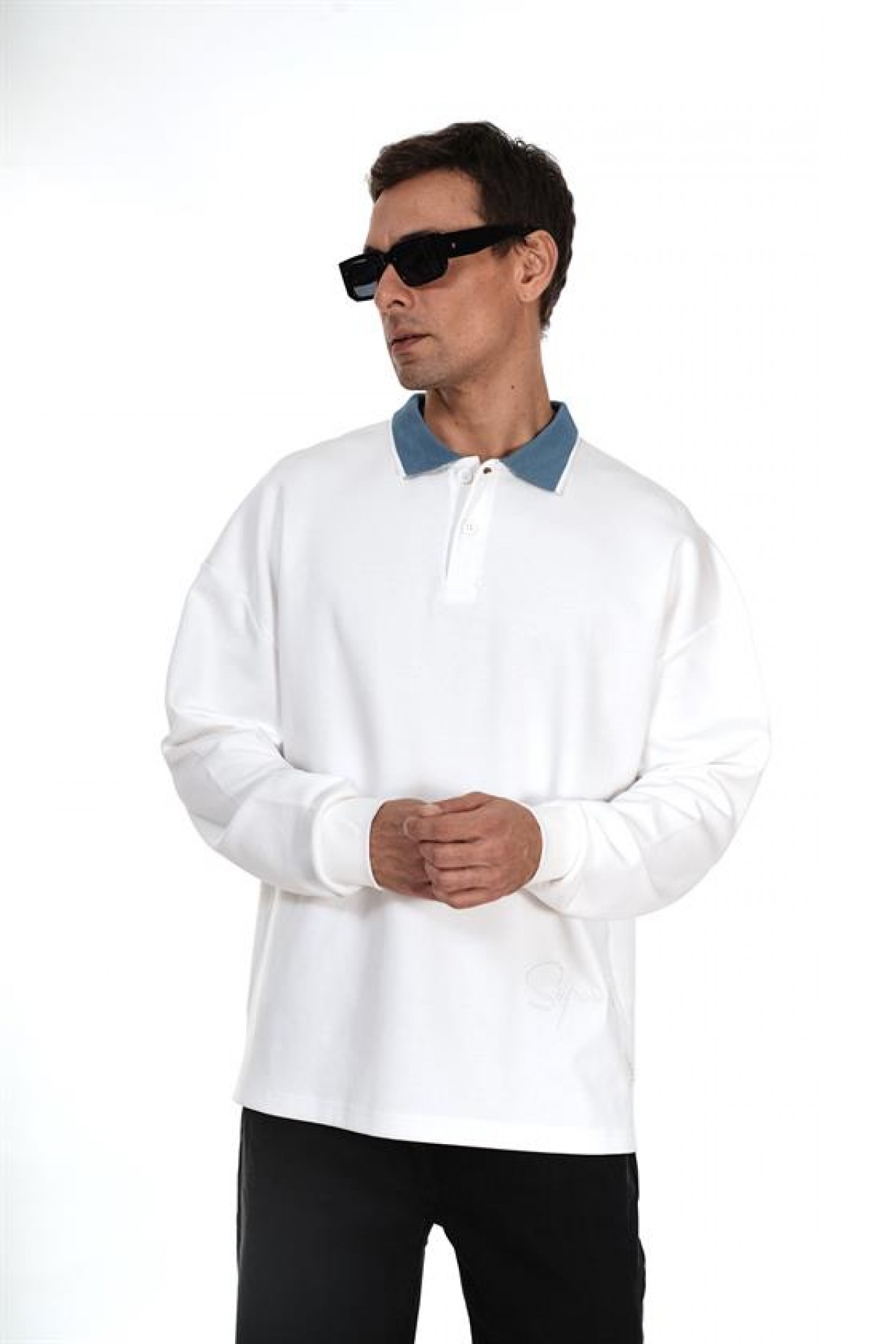 Kingbrich Polo Yaka Nakış Detaylı Oversize Kalıp Erkek Sweatshirt S