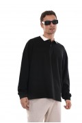 Kingbrich Polo Yaka Nakış Detaylı Oversize Kalıp Erkek Sweatshirt S