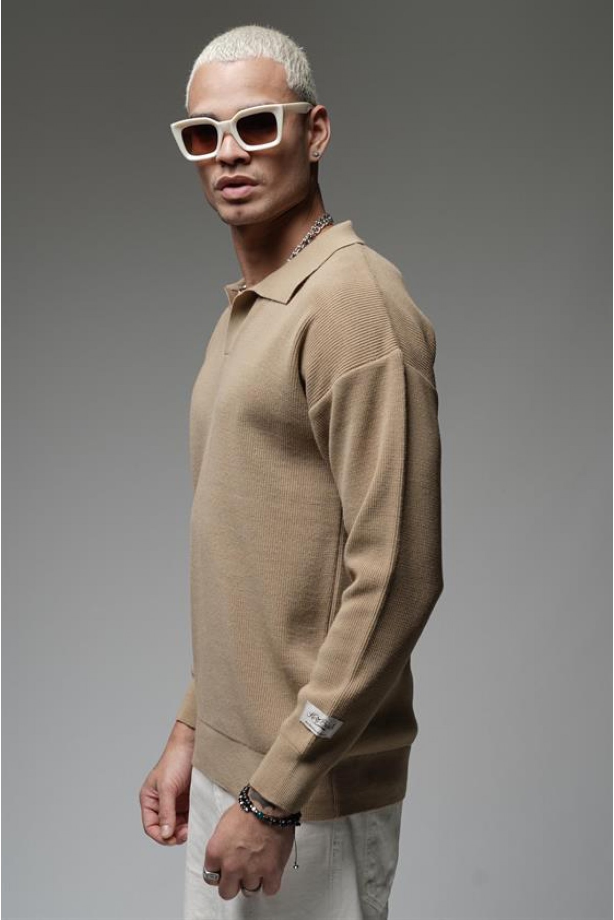 Kingbrich Polo Yaka Oversize Kalıp Erkek Triko Kazak S