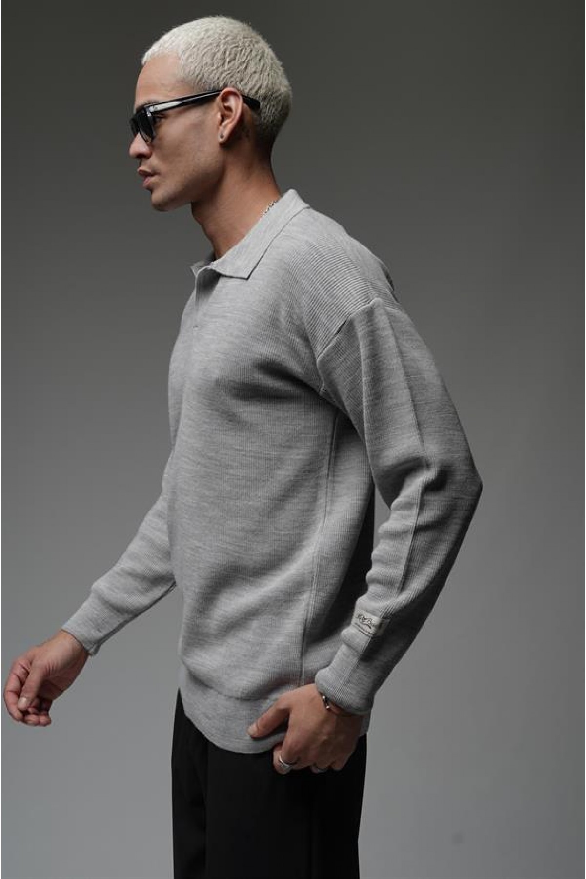 Kingbrich Polo Yaka Oversize Kalıp Erkek Triko Kazak S