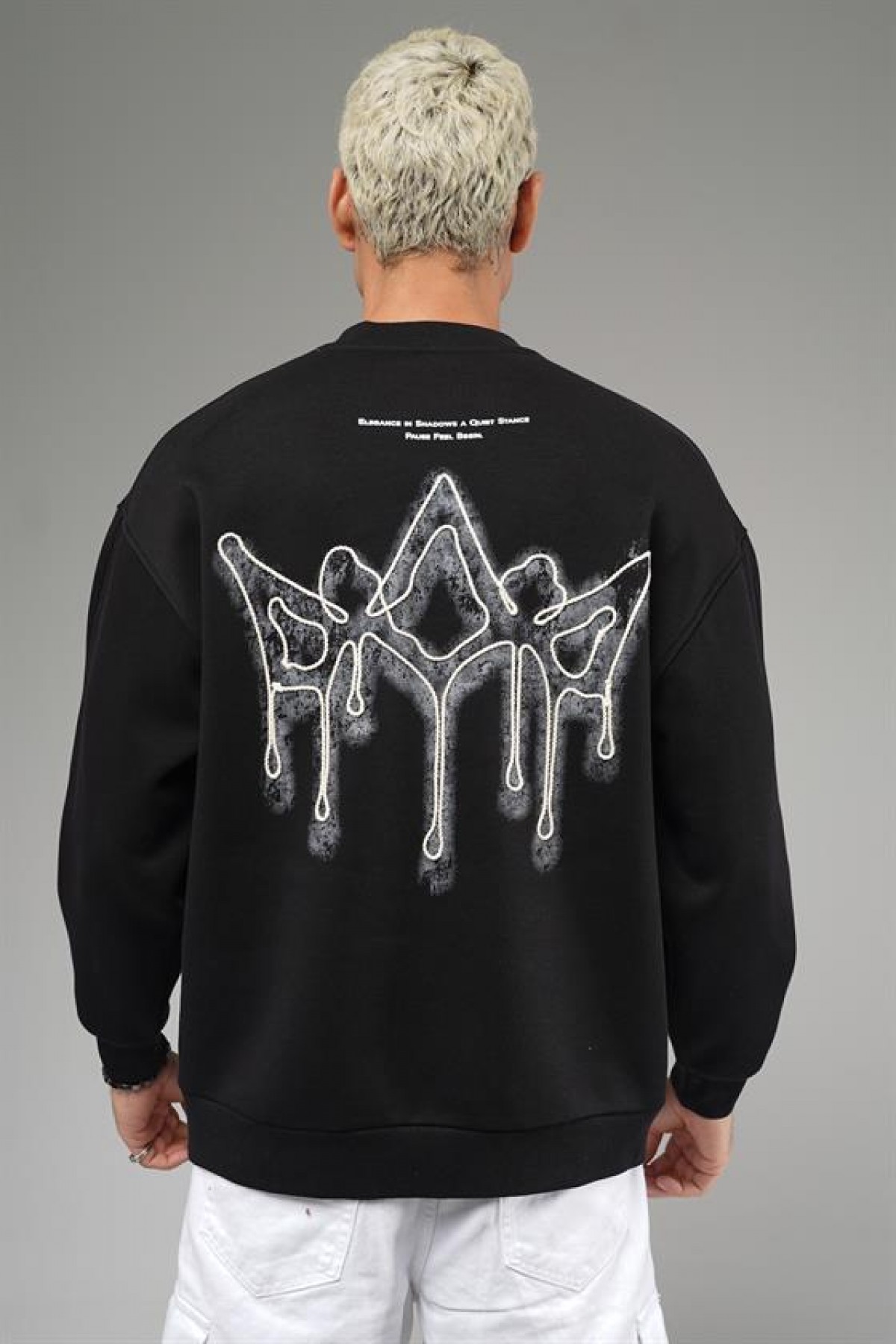 Nakış Detaylı Logolu Bisiklet Yaka Oversize Kalıp Sweatshirt S