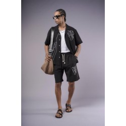 Nakış Detaylı Pamuk Keten Şort Takım S