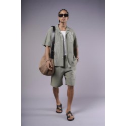 Nakış Detaylı Pamuk Keten Şort Takım S