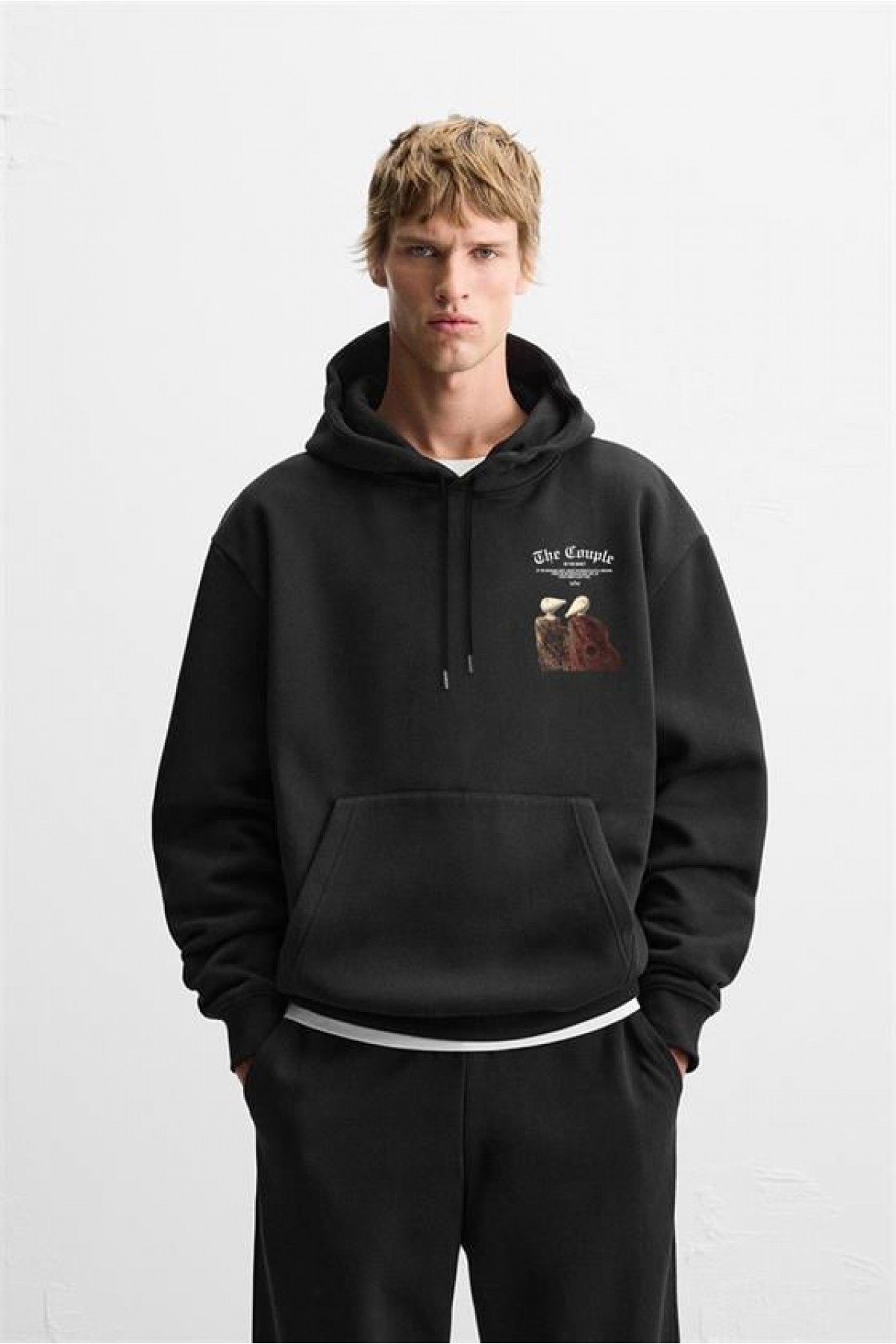 Önü Ve Arkası DTF Baskılı Kanguru Cepli Oversize Kalıp Unisex Hoodie S