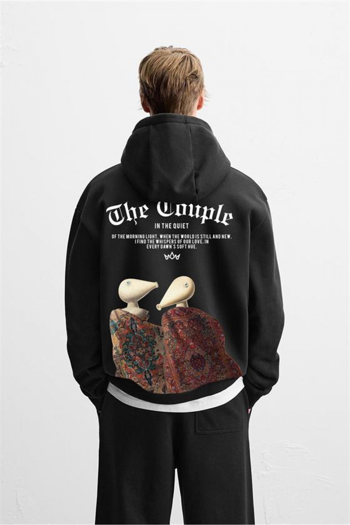 Önü Ve Arkası DTF Baskılı Kanguru Cepli Oversize Kalıp Unisex Hoodie S