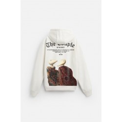 Önü Ve Arkası DTF Baskılı Kanguru Cepli Oversize Kalıp Unisex Hoodie S