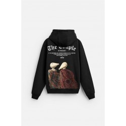 Önü Ve Arkası DTF Baskılı Kanguru Cepli Oversize Kalıp Unisex Hoodie S