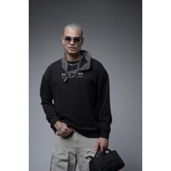 Oversize Kalıp Baskılı Yaka Kol Ribanalı Sweat S