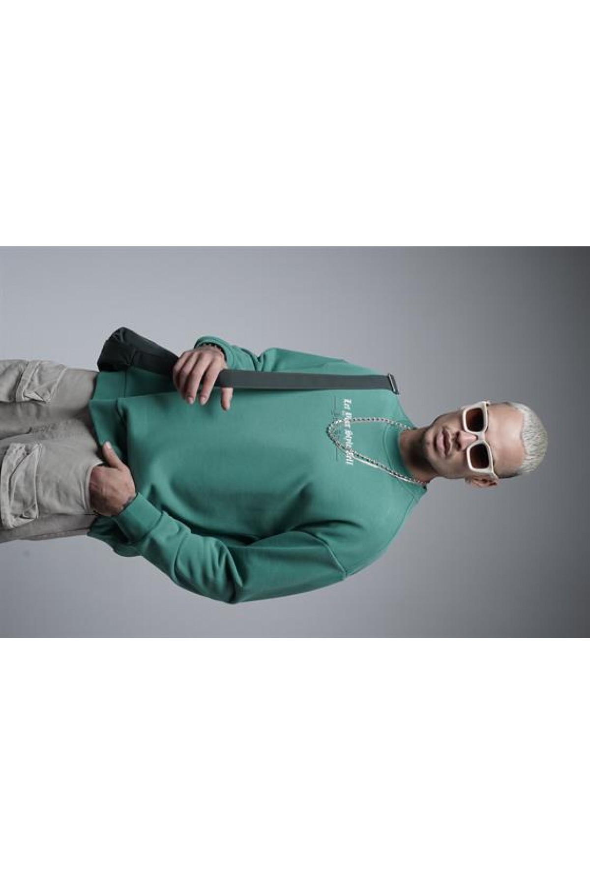 Oversize Kalıp Baskılı Yaka Kol Ribanalı Sweat S