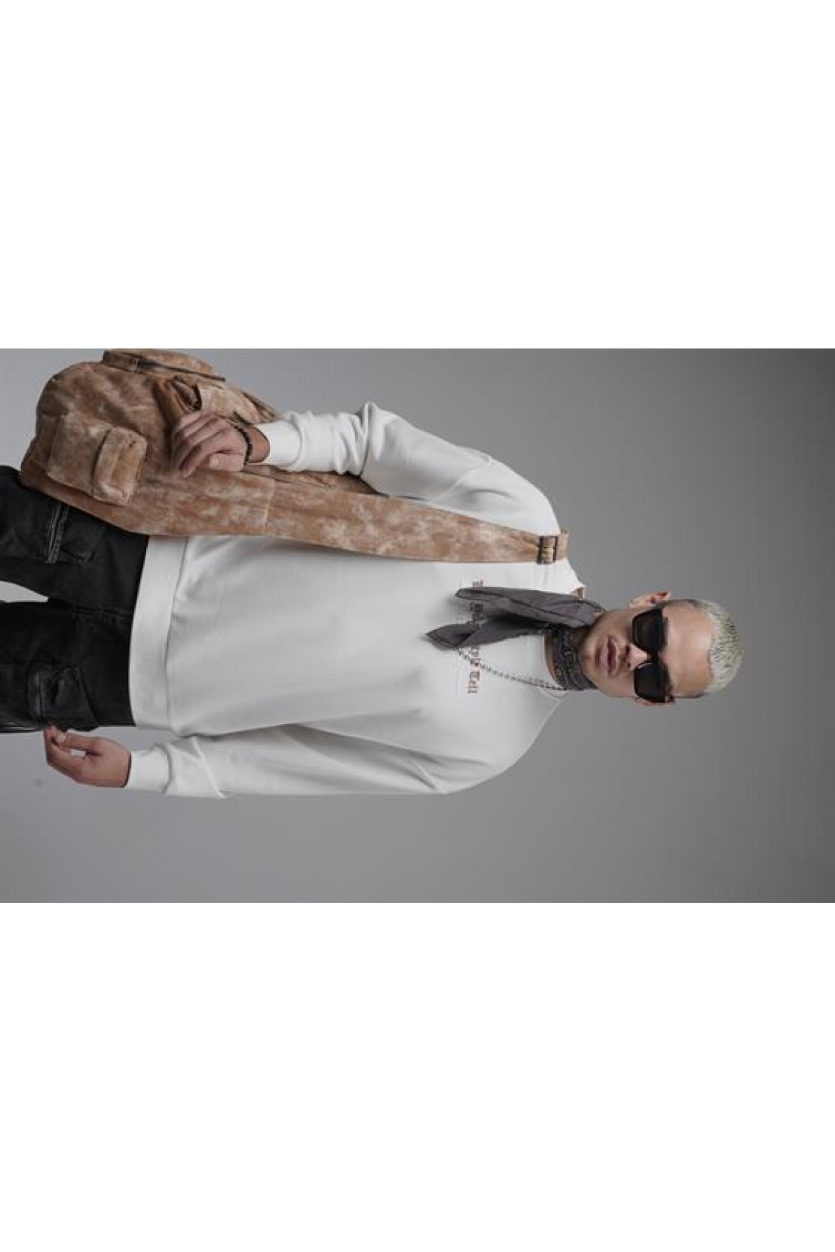 Oversize Kalıp Baskılı Yaka Kol Ribanalı Sweat S