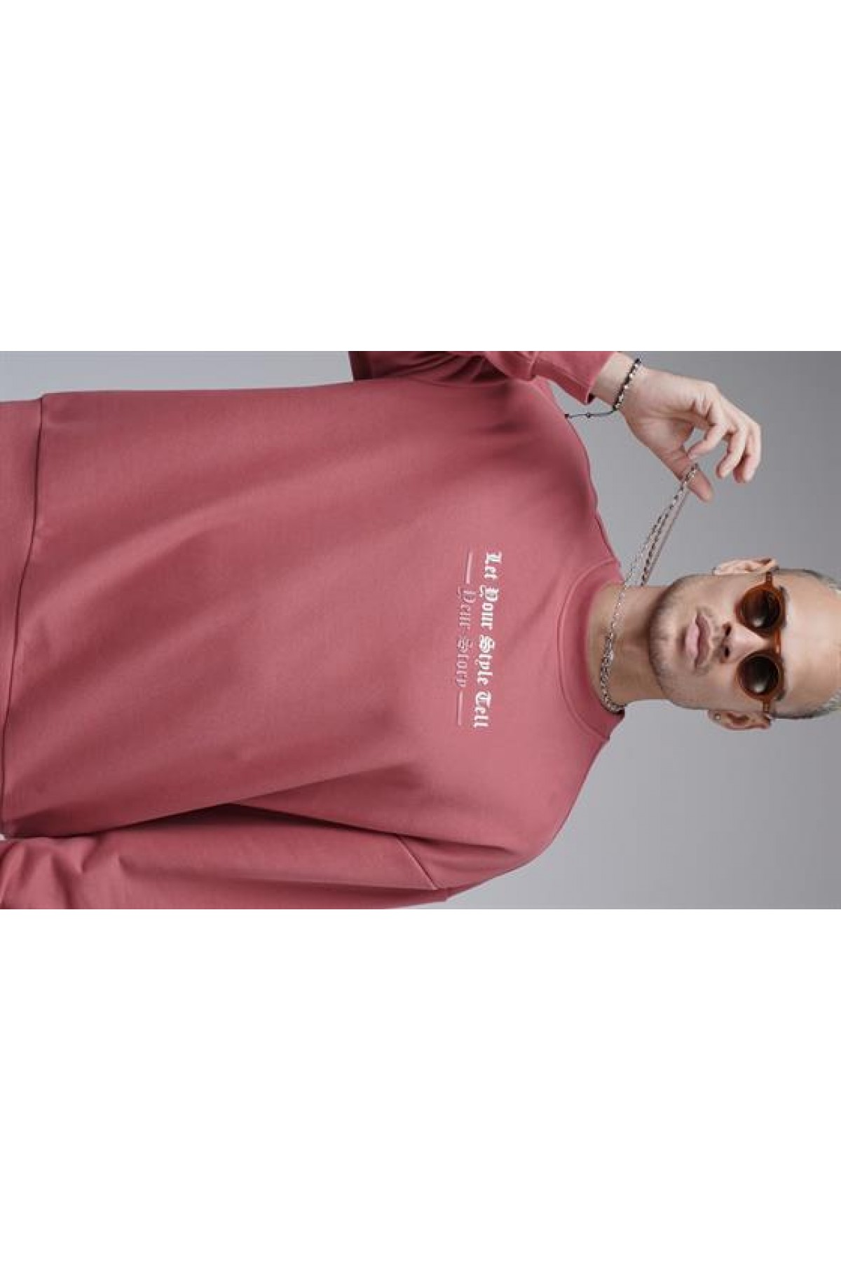 Oversize Kalıp Baskılı Yaka Kol Ribanalı Sweat S