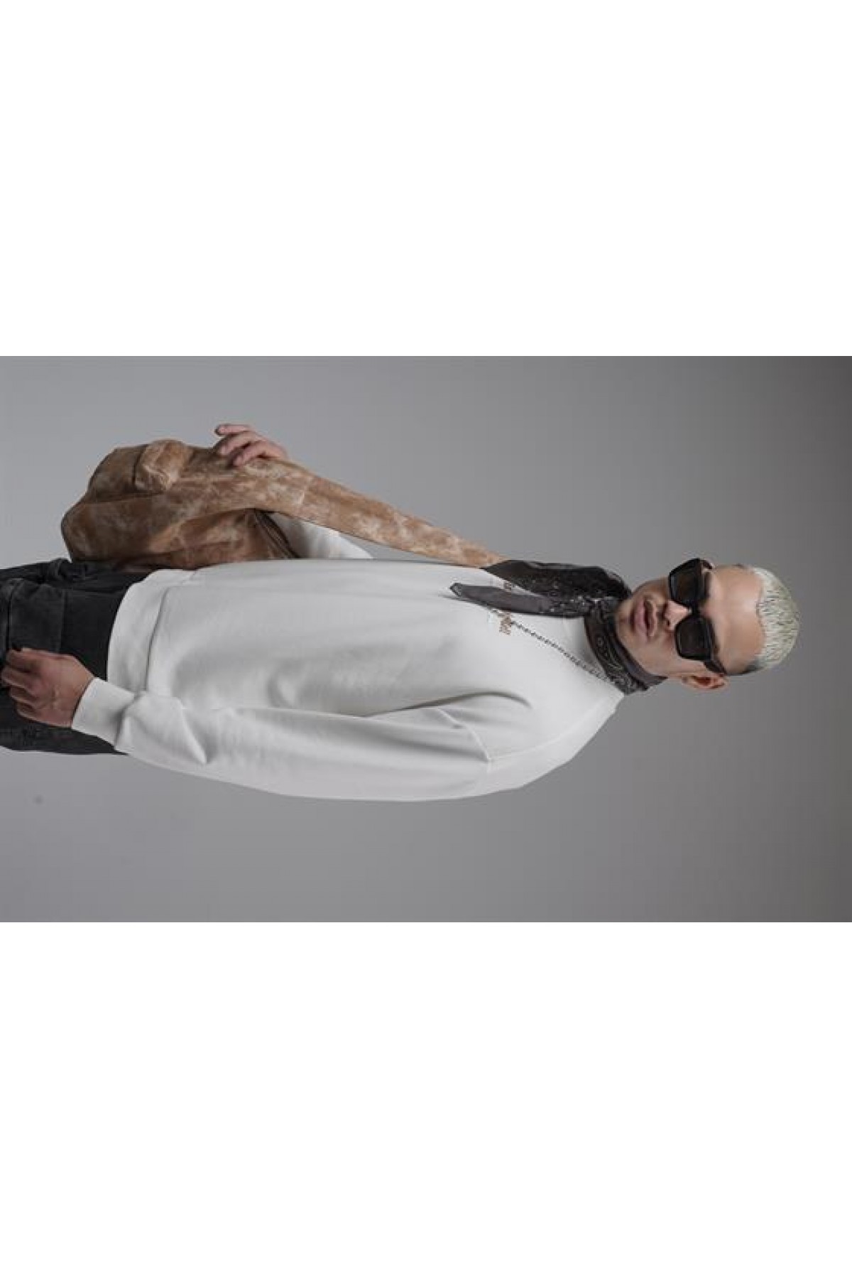 Oversize Kalıp Baskılı Yaka Kol Ribanalı Sweat S