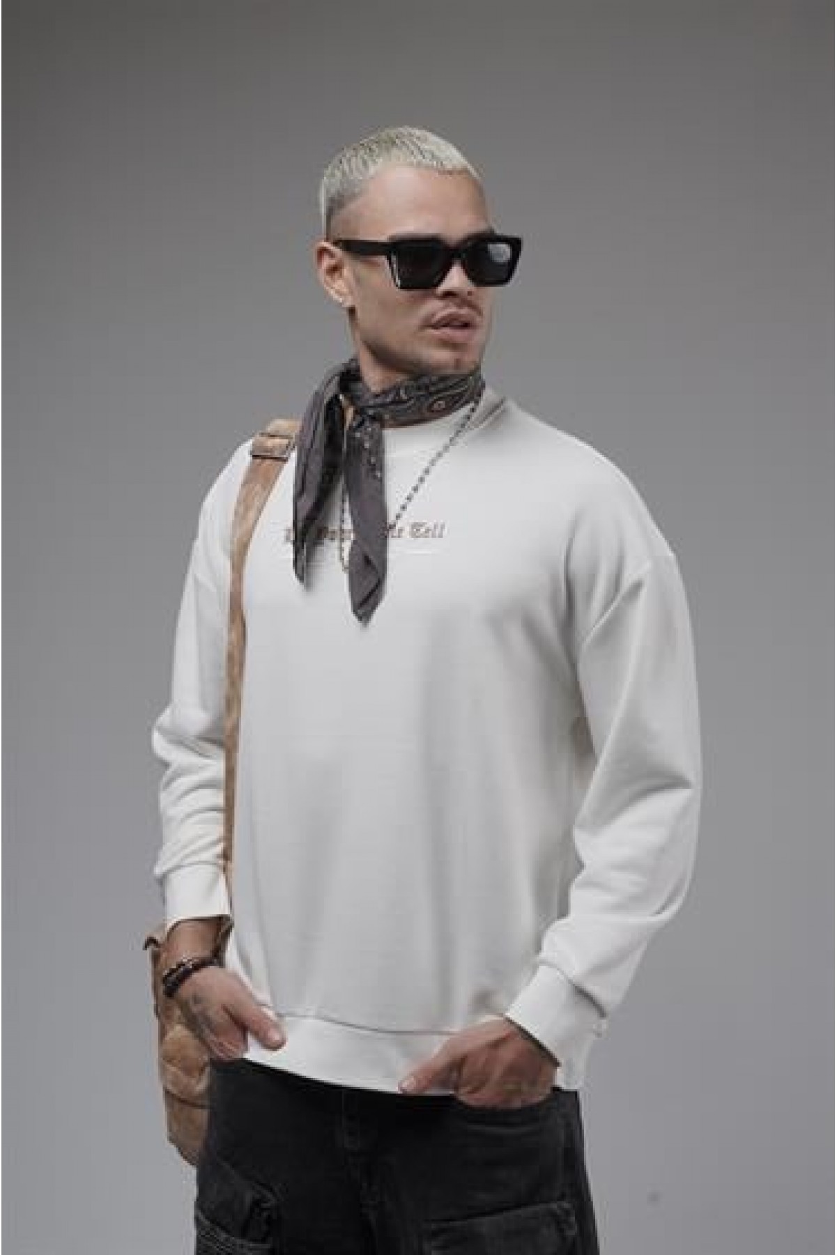 Oversize Kalıp Baskılı Yaka Kol Ribanalı Sweat S