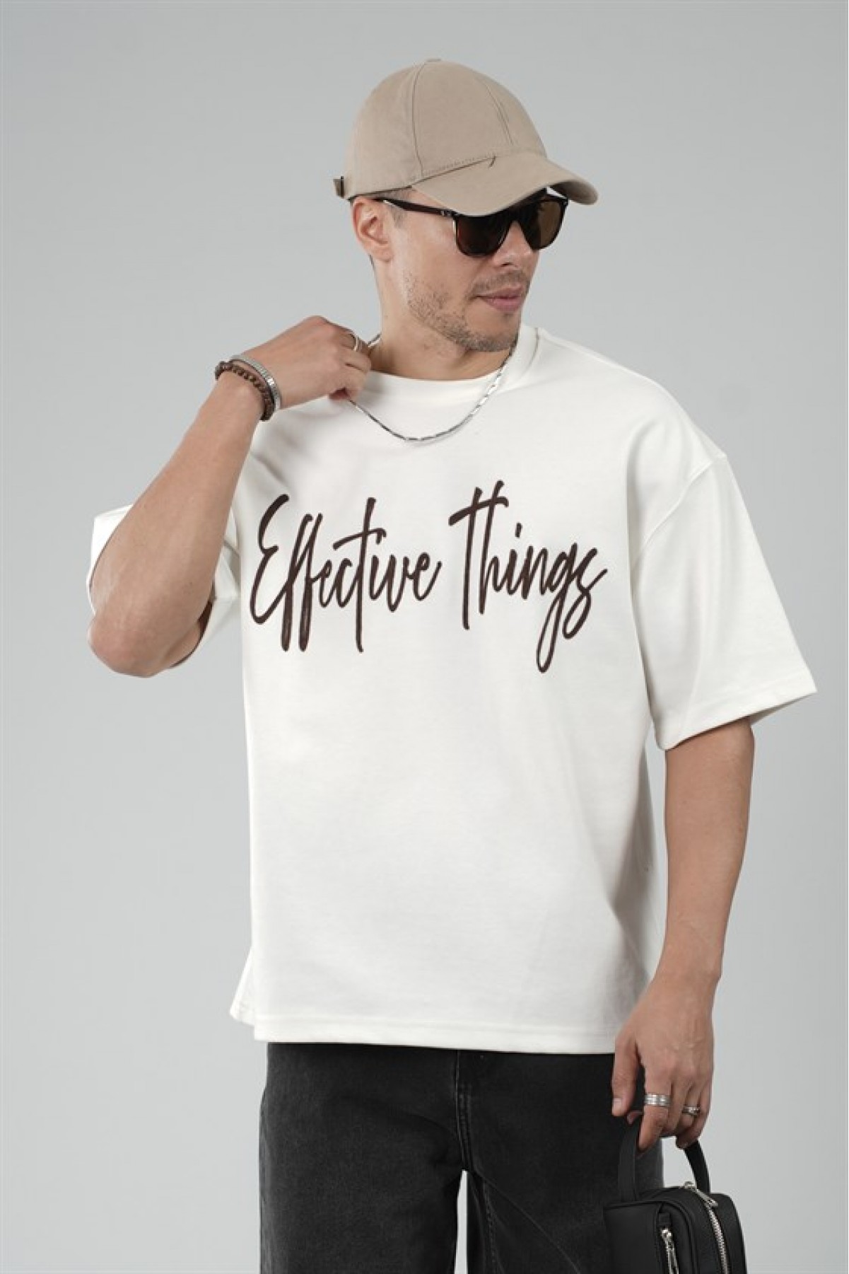 Oversize Kalıp Effective Things Yazılı Basic Tişört S