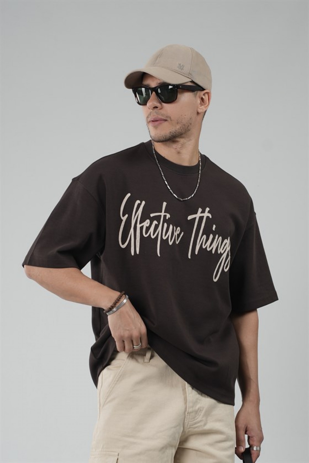 Oversize Kalıp Effective Things Yazılı Basic Tişört S