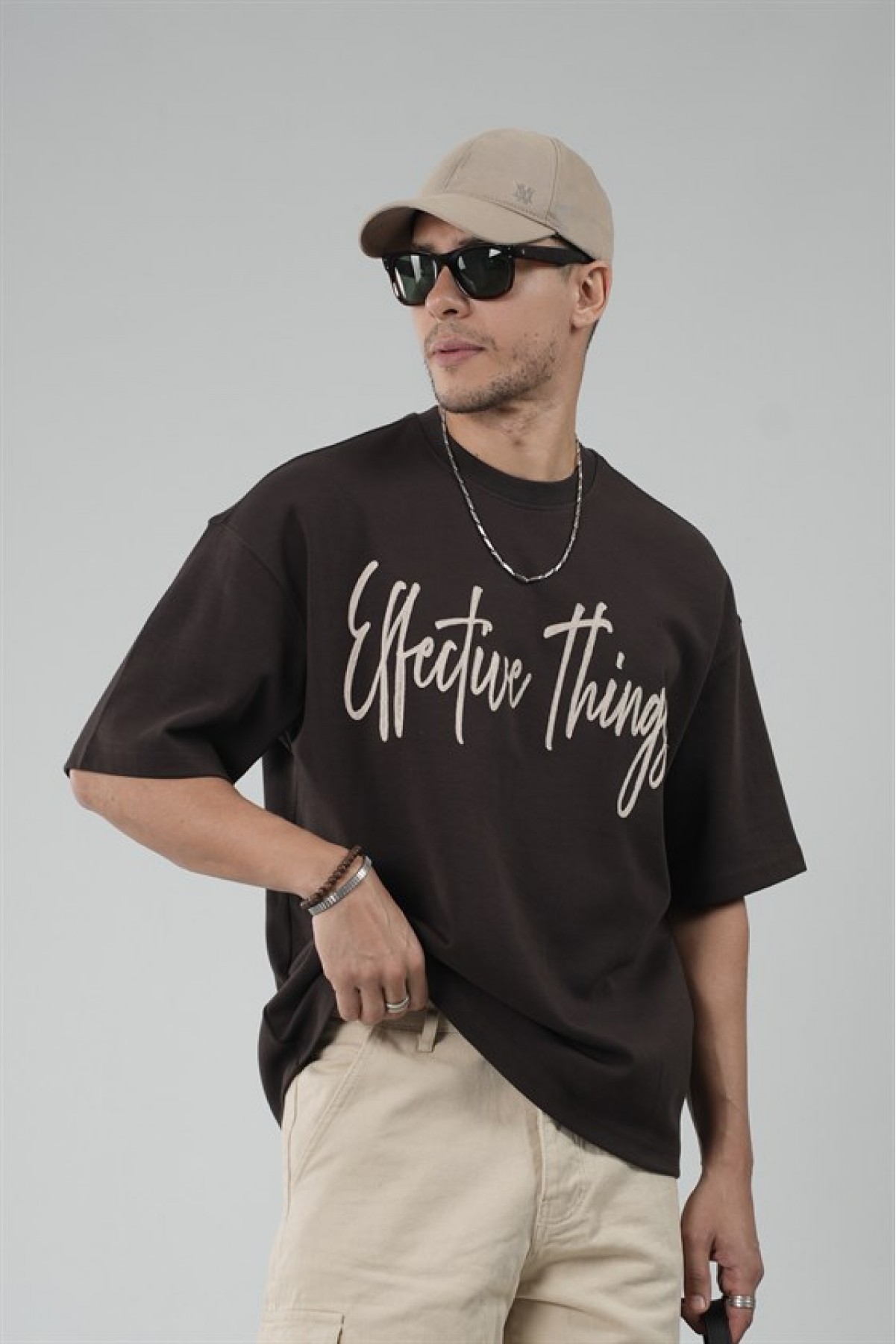 Oversize Kalıp Effective Things Yazılı Basic Tişört S