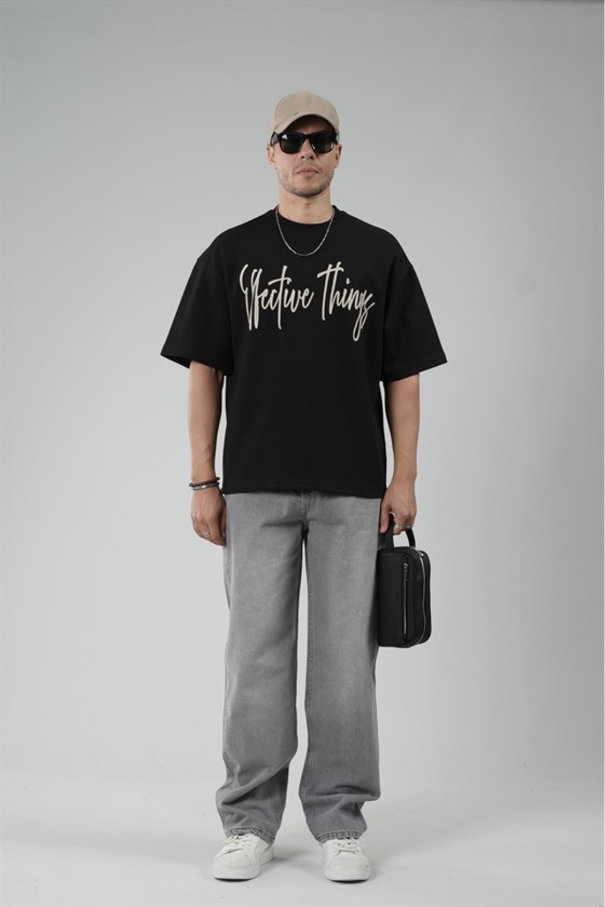 Oversize Kalıp Effective Things Yazılı Basic Tişört S