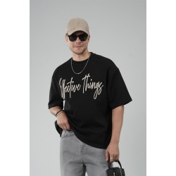 Oversize Kalıp Effective Things Yazılı Basic Tişört S