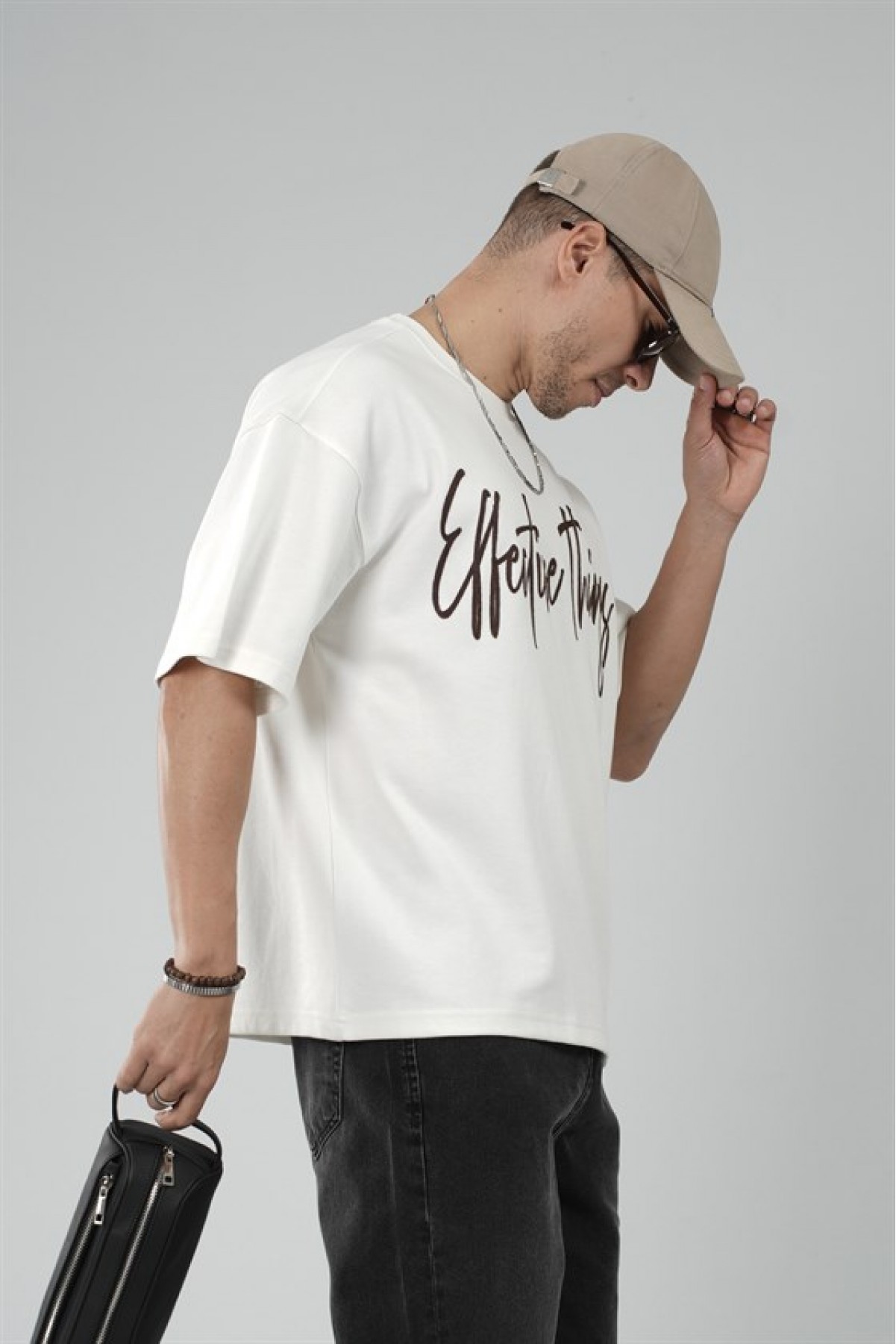 Oversize Kalıp Effective Things Yazılı Basic Tişört S