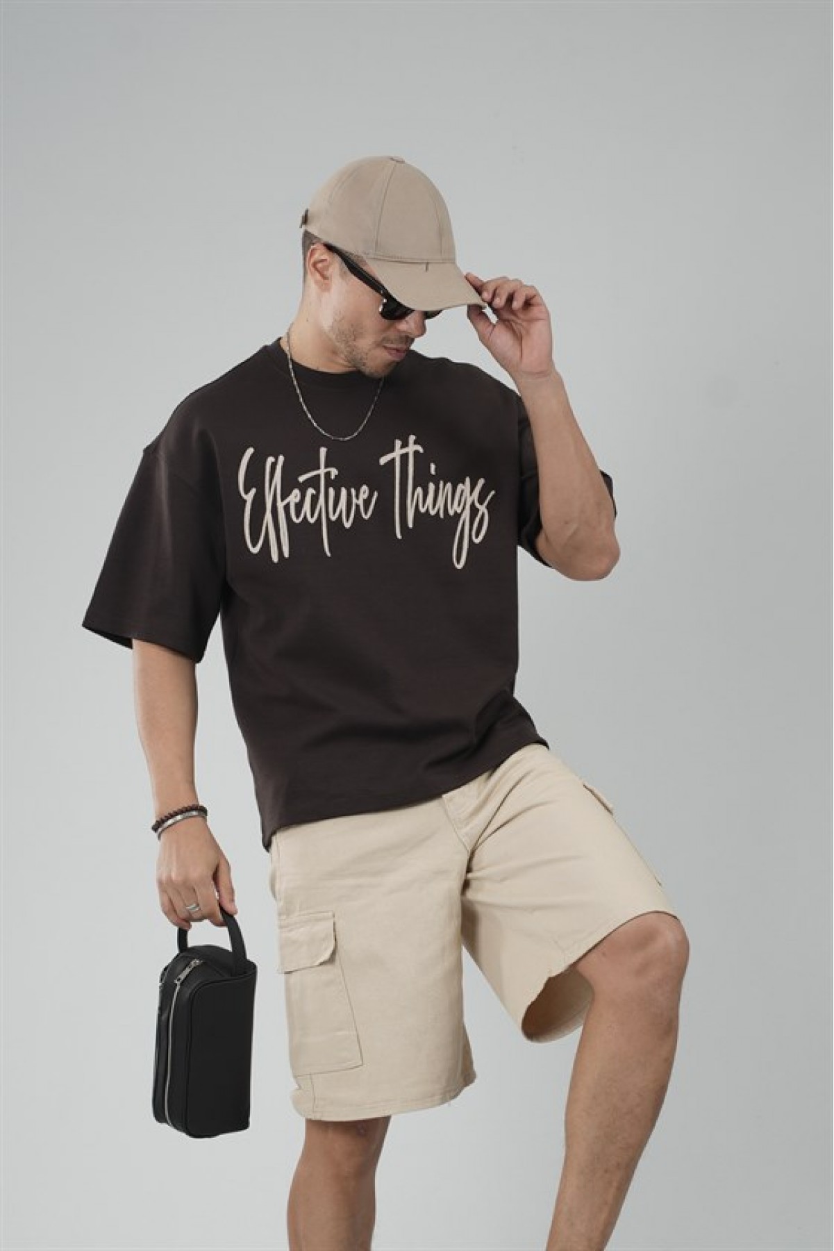 Oversize Kalıp Effective Things Yazılı Basic Tişört S