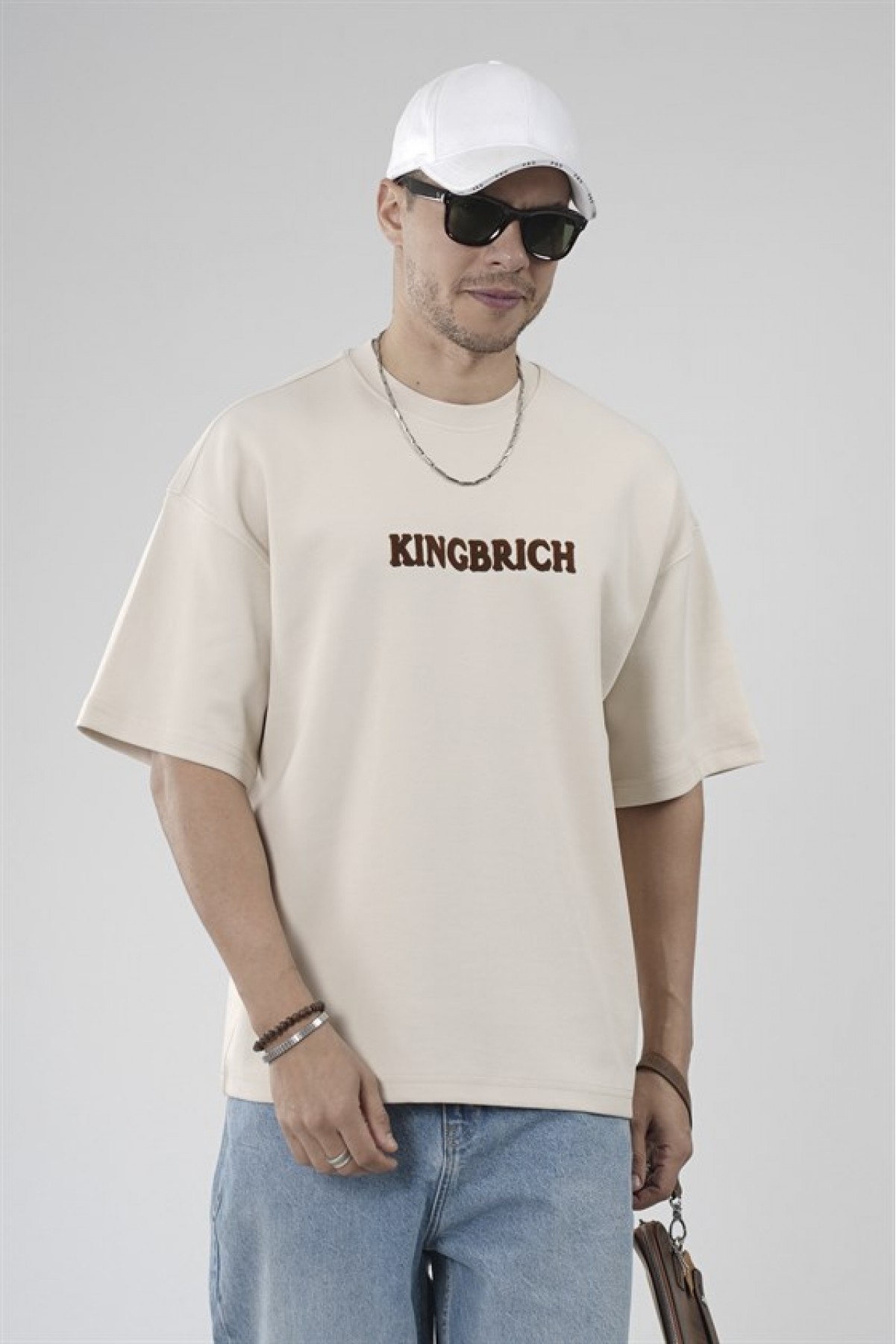 Oversize Kalıp Kingbrich Baskılı Tişört S