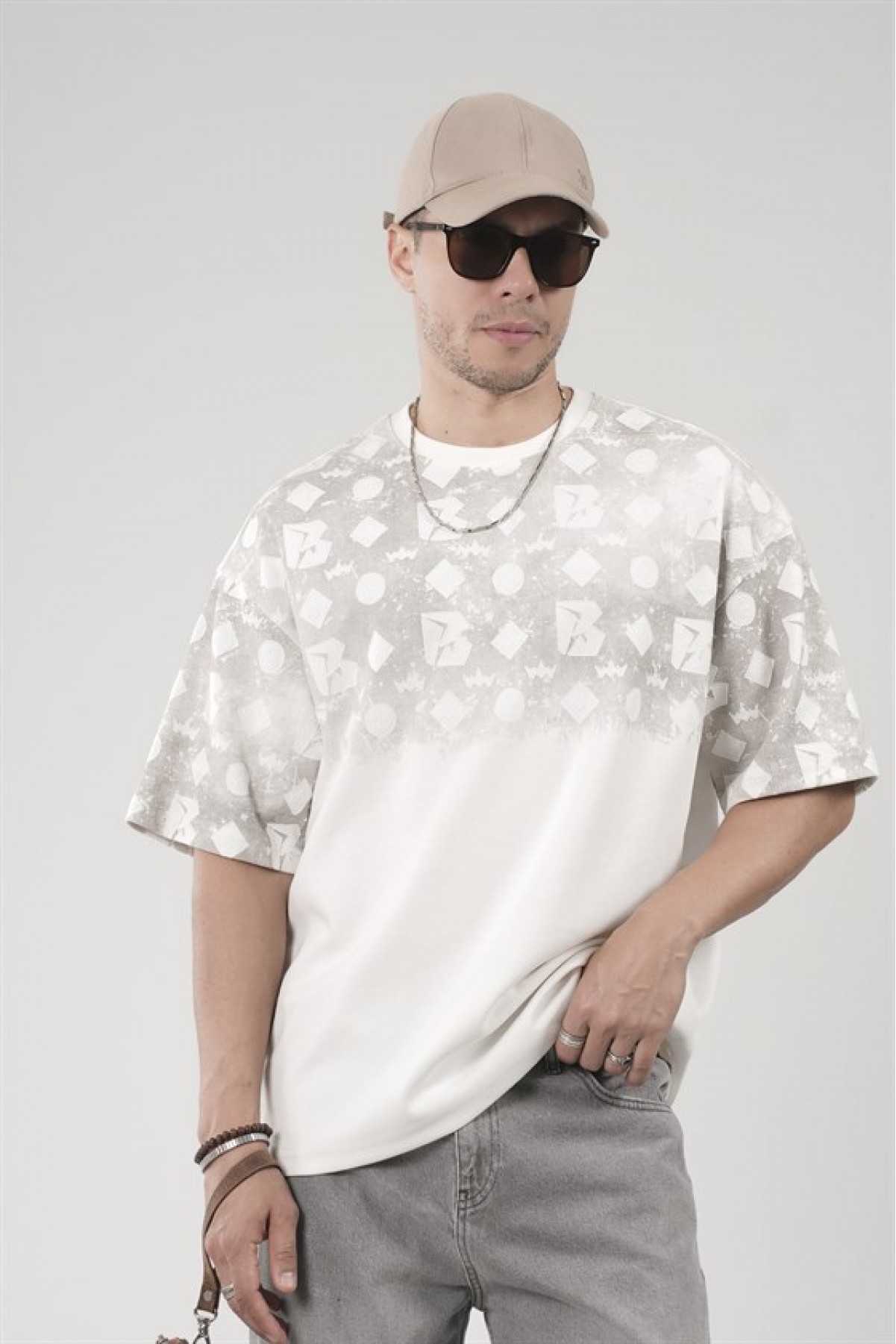 Oversize Kalıp Logo Baskılı Bisiklet Yaka Basic Tişört S
