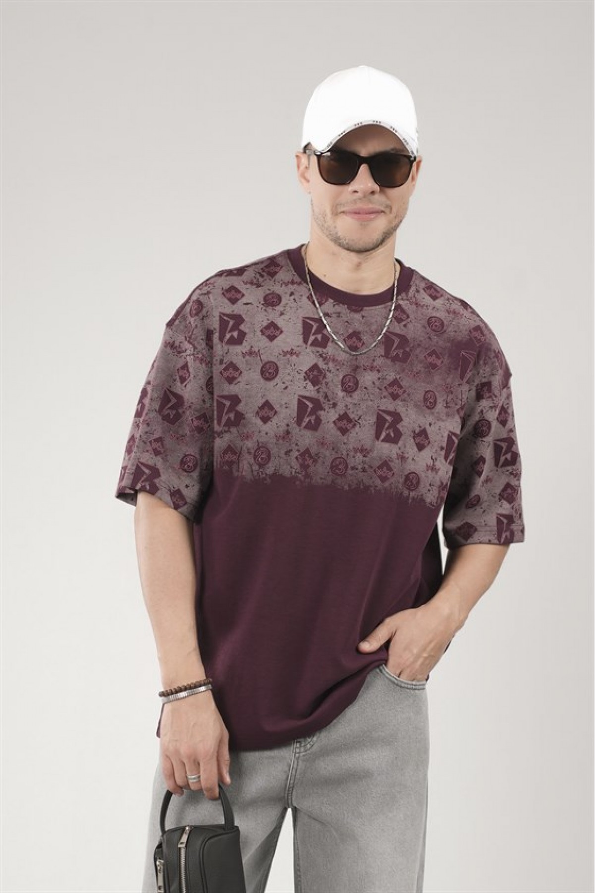 Oversize Kalıp Logo Baskılı Bisiklet Yaka Basic Tişört S