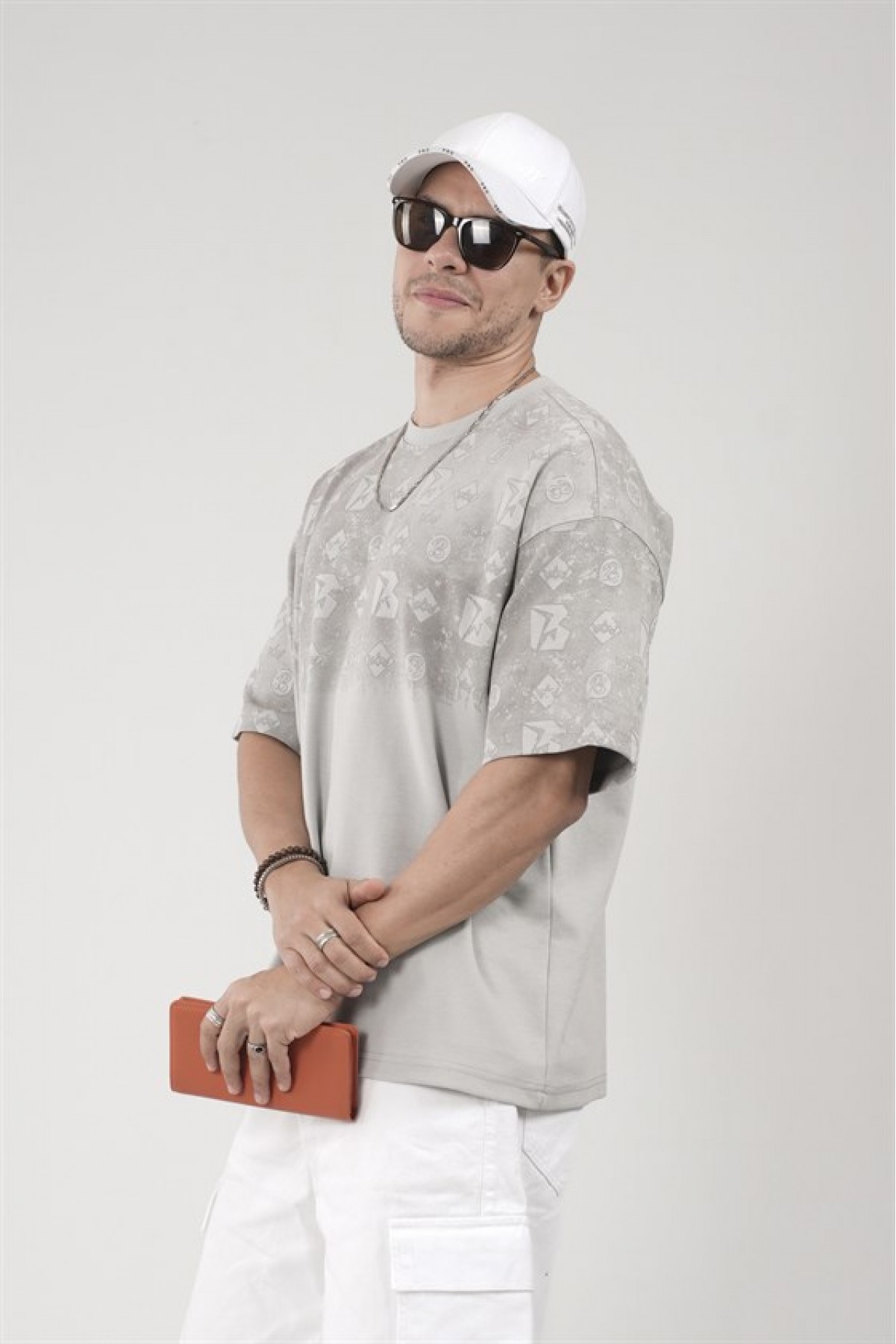Oversize Kalıp Logo Baskılı Bisiklet Yaka Basic Tişört S