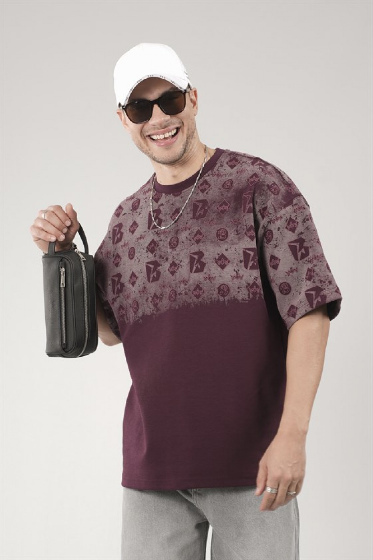 Oversize Kalıp Logo Baskılı Bisiklet Yaka Basic Tişört S
