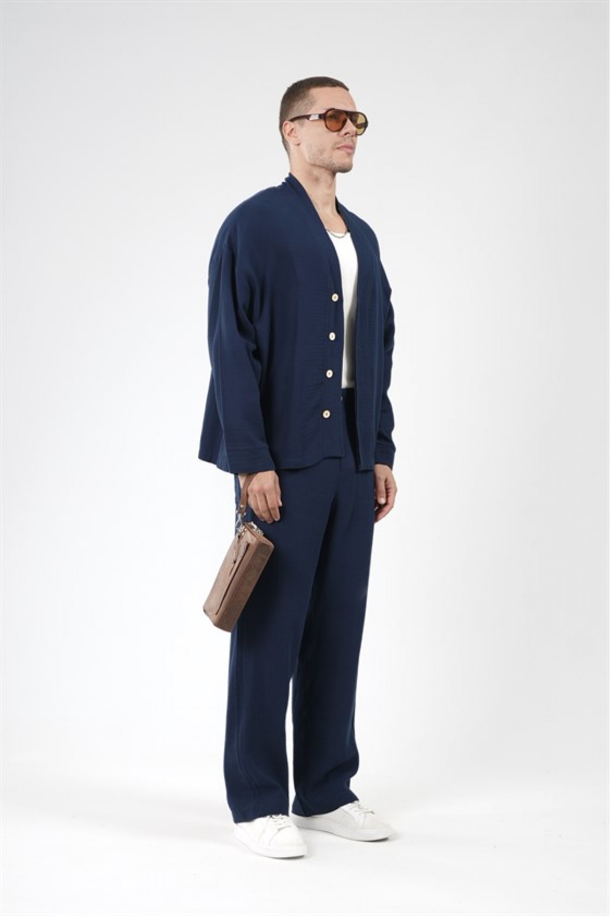 Oversize Kalıp Müslin Erkek Kimono Takım S
