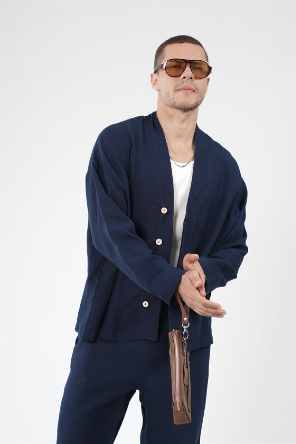 Oversize Kalıp Müslin Erkek Kimono Takım S