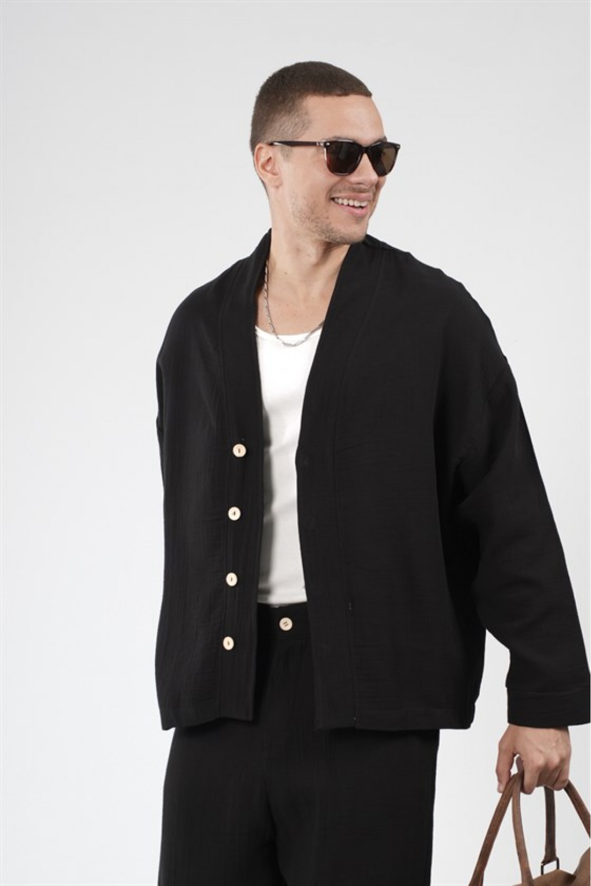 Oversize Kalıp Müslin Erkek Kimono Takım S