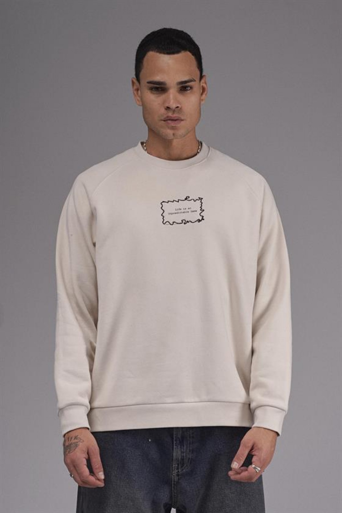Oversize Kalıp Reglan Kol Nakış Detaylı Sweatshirt S
