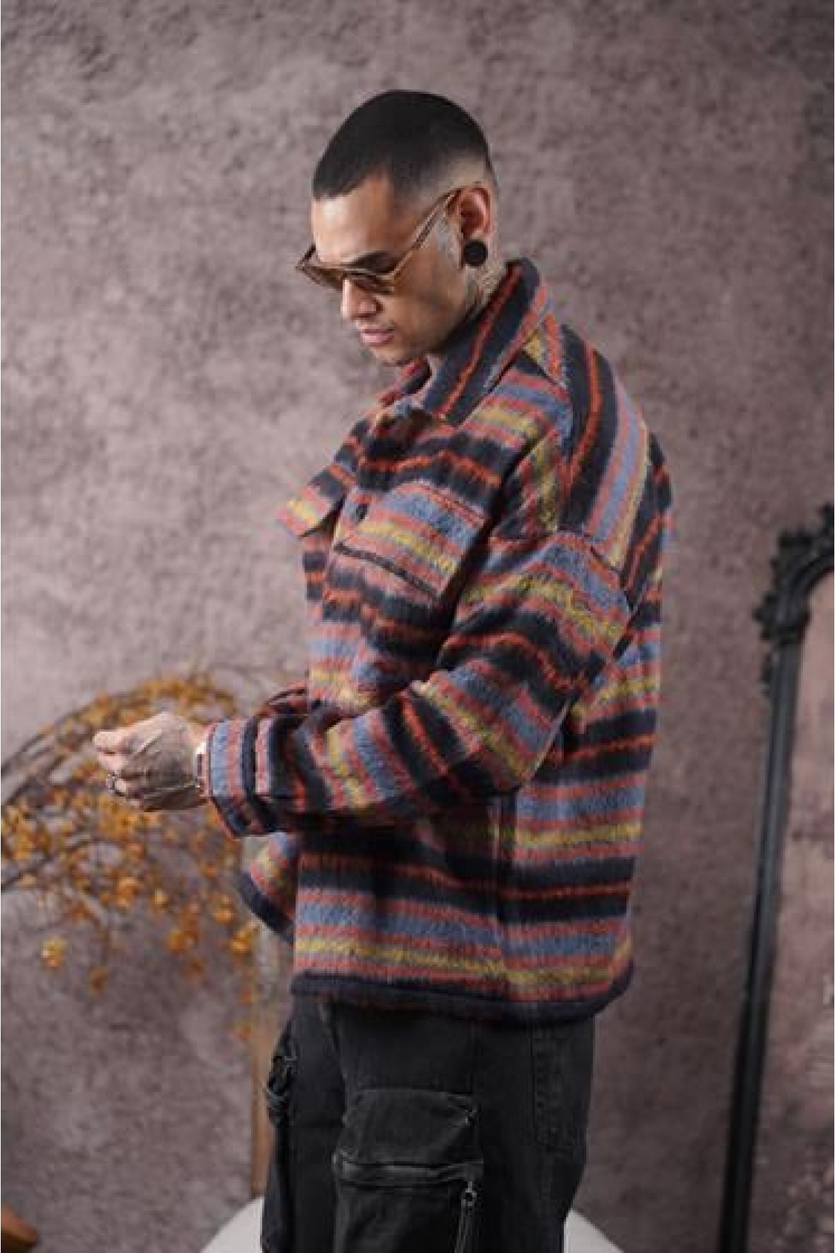 Oversize Kalıp Unisex Cepli Kaşe Oduncu Gömlek S