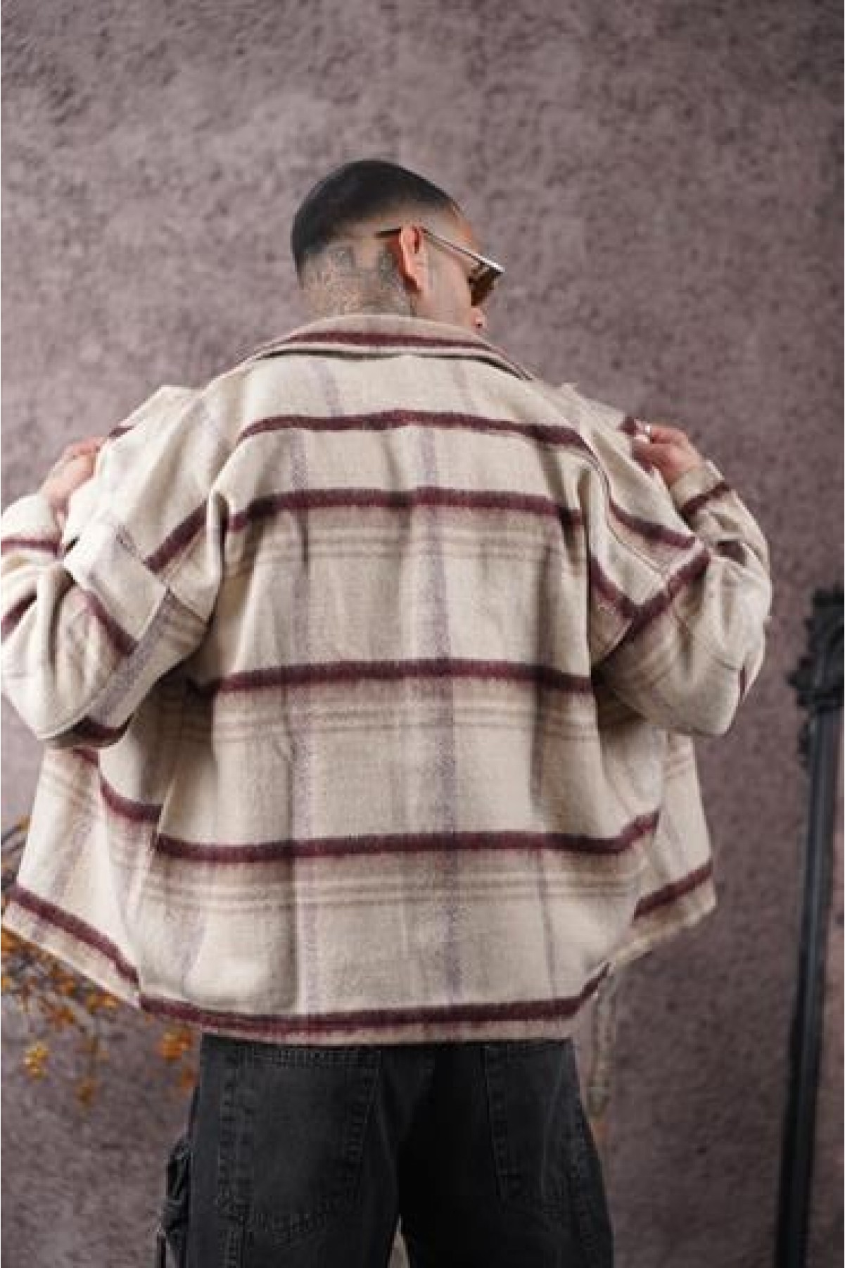 Oversize Kalıp Unisex Cepli Kaşe Oduncu Gömlek S