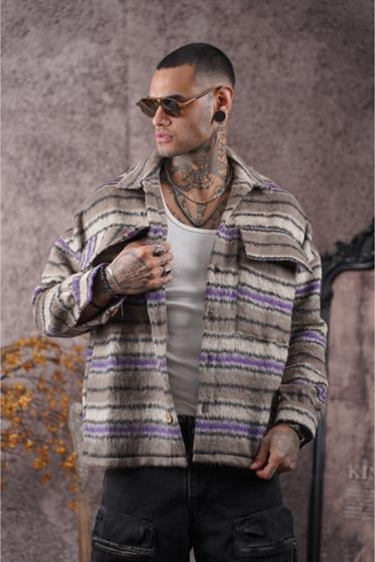 Oversize Kalıp Unisex Cepli Kaşe Oduncu Gömlek S