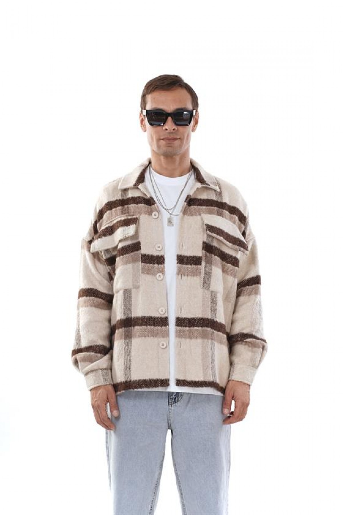 Oversize Kalıp Unisex Cepli Kaşe Oduncu Gömlek S