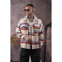 Oversize Kalıp Unisex Cepli Kaşe Oduncu Gömlek S