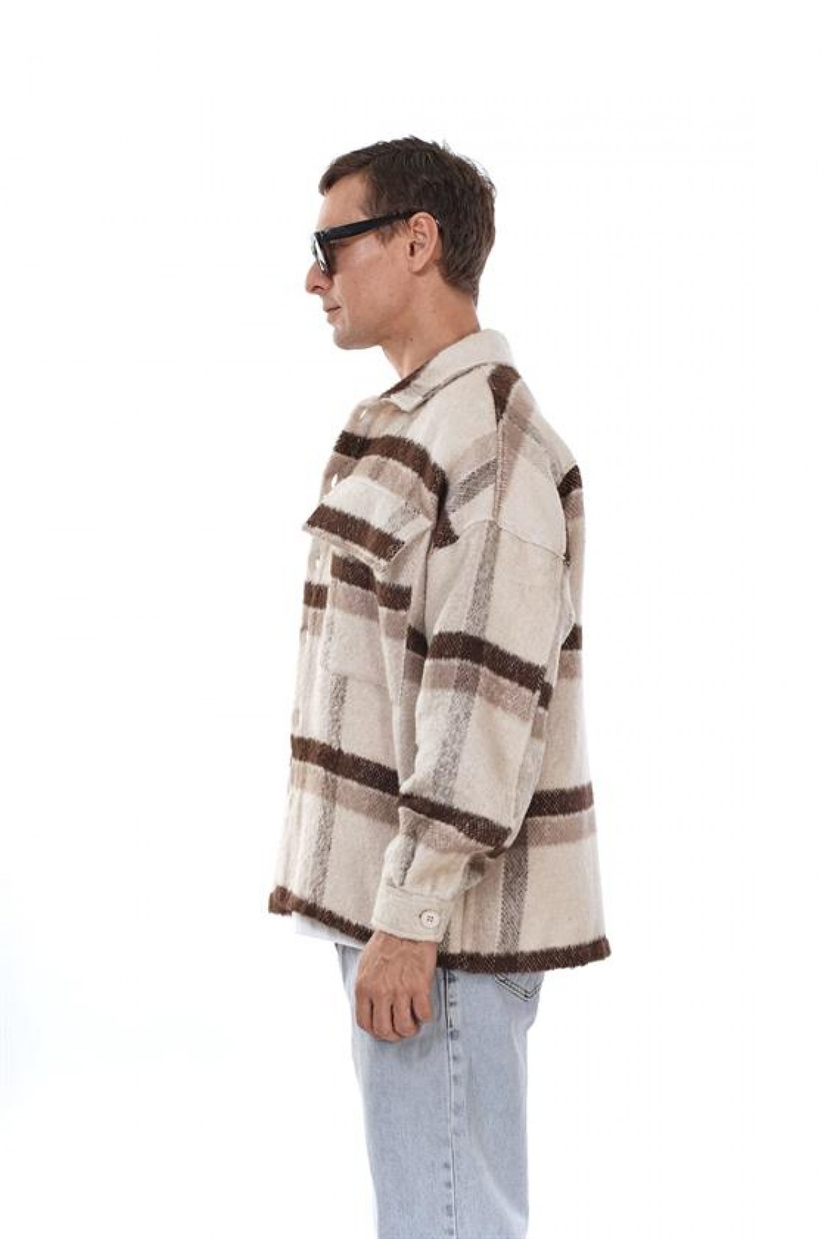 Oversize Kalıp Unisex Cepli Kaşe Oduncu Gömlek S