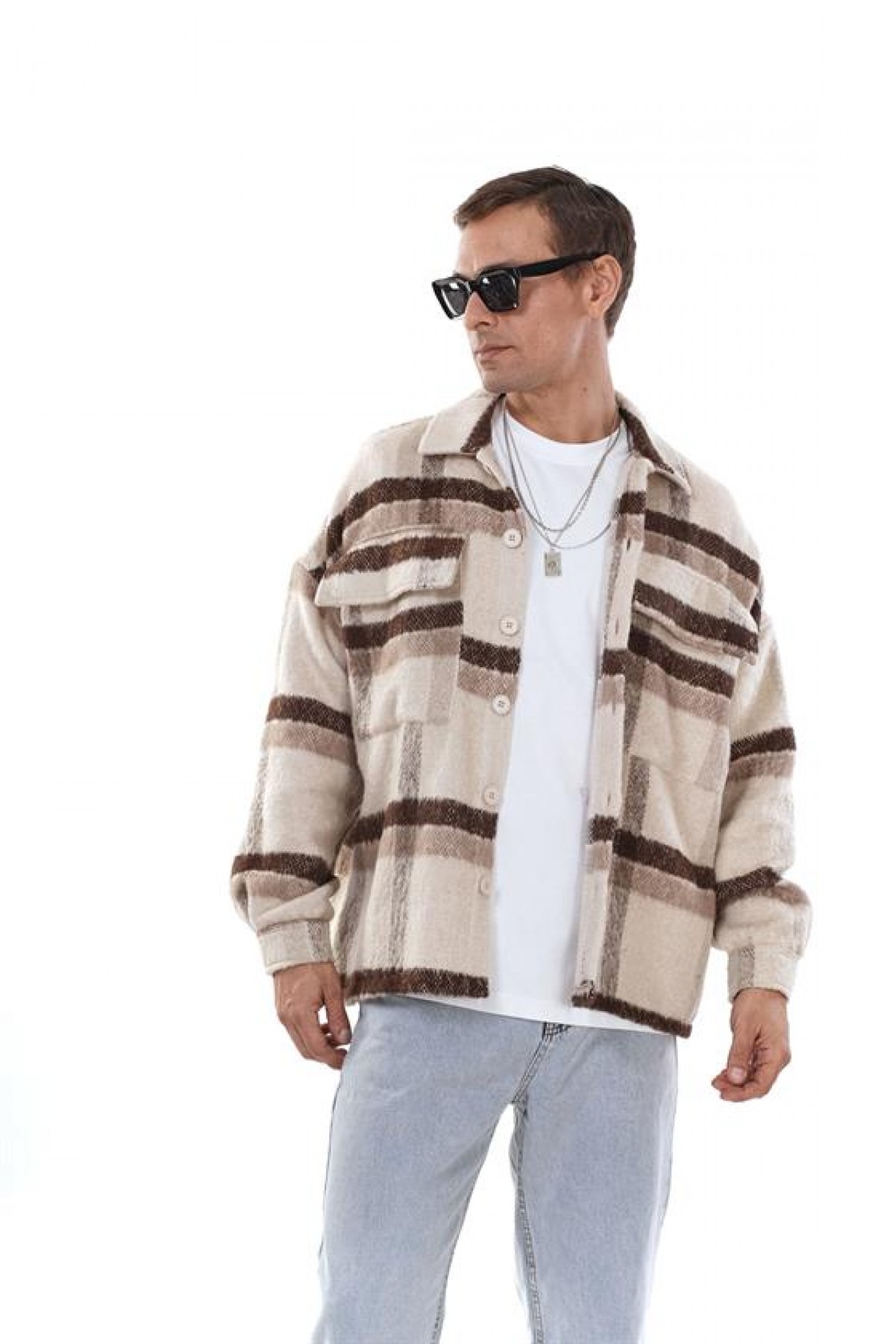 Oversize Kalıp Unisex Cepli Kaşe Oduncu Gömlek S