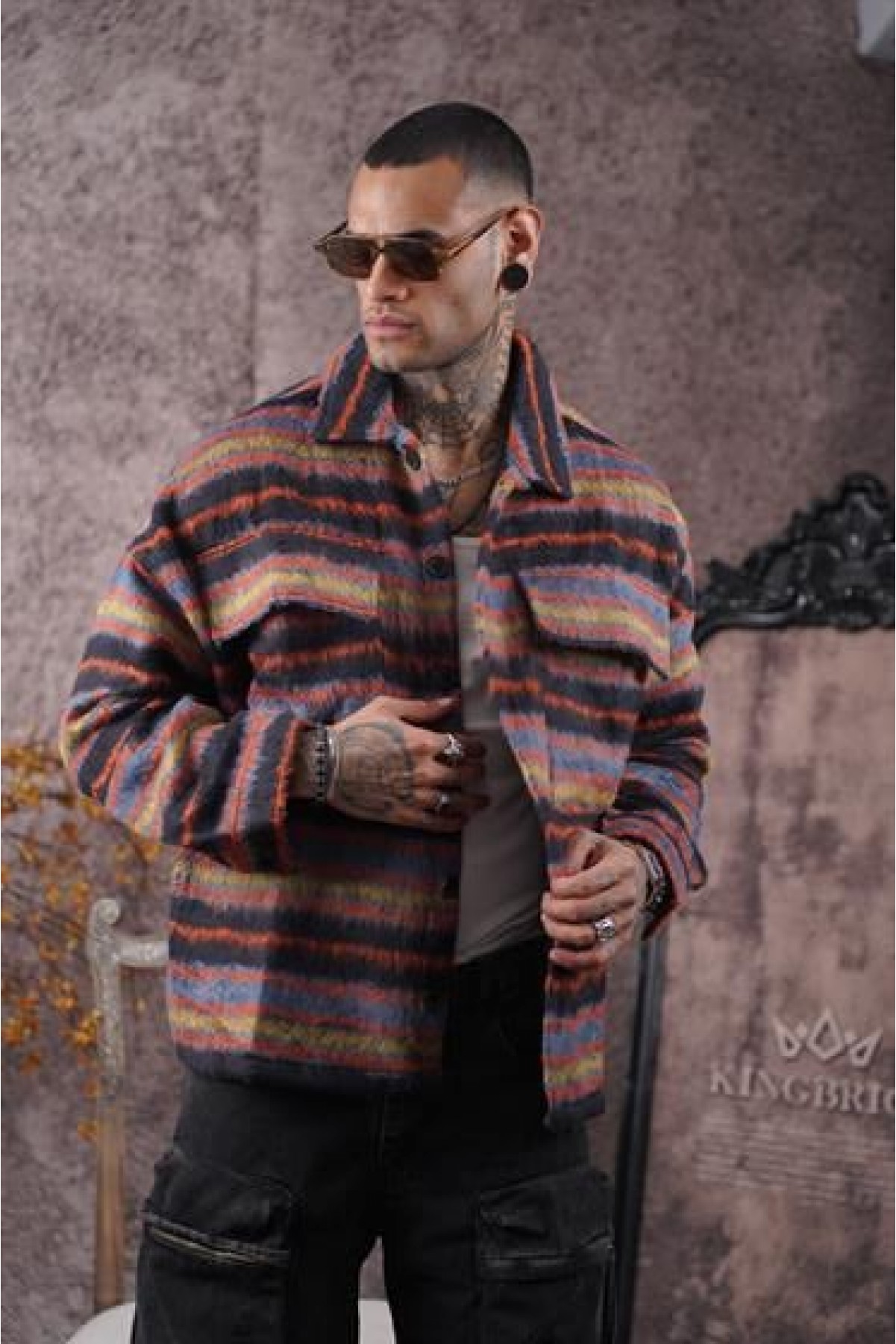 Oversize Kalıp Unisex Cepli Kaşe Oduncu Gömlek S