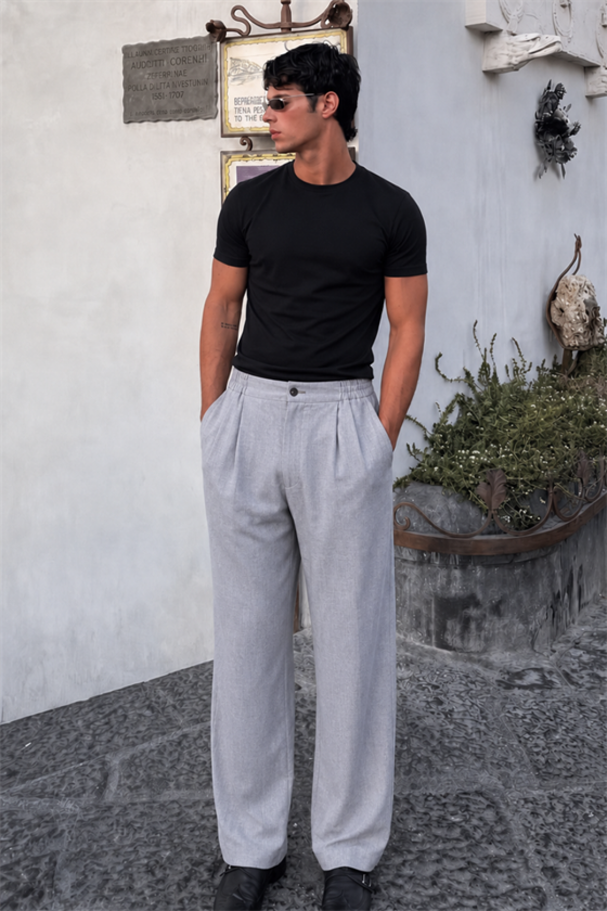 Pileli Baggy Fit Kalıp Pamuklu Keten Çizgili Pantolon S