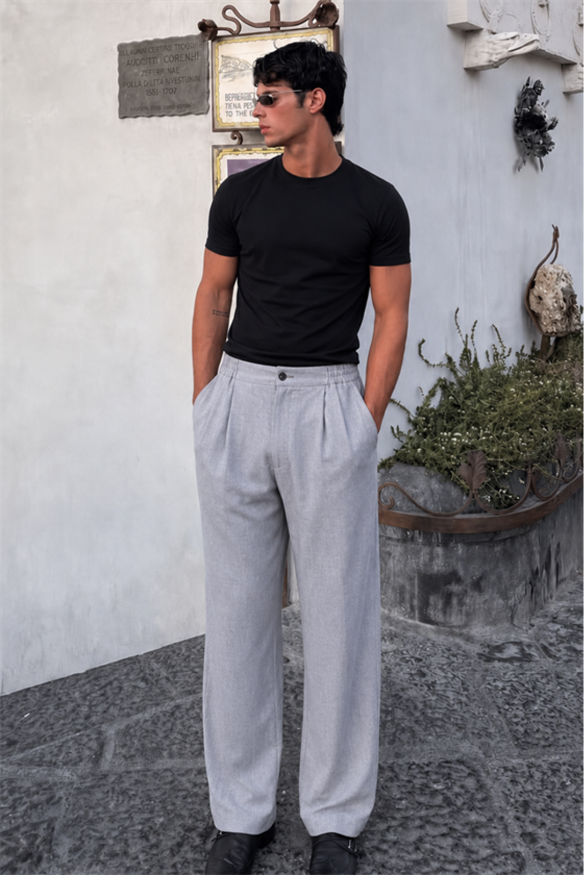 Pileli Baggy Fit Kalıp Pamuklu Keten Çizgili Pantolon S