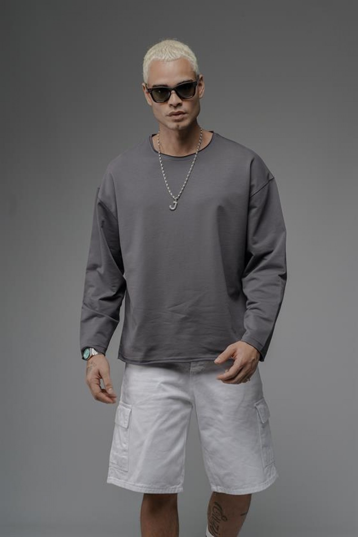 Pis Yaka Oversize Kalıp Düz Sweatshirt S