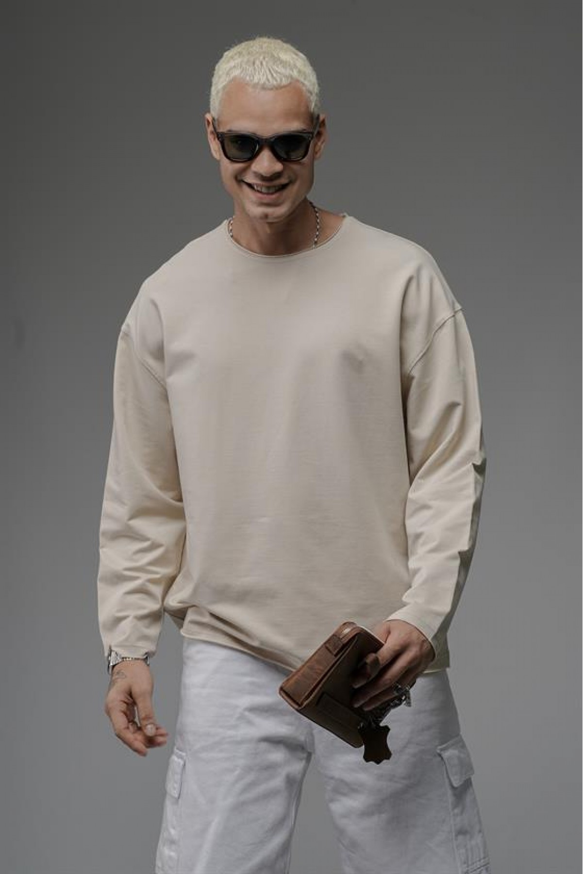 Pis Yaka Oversize Kalıp Düz Sweatshirt S