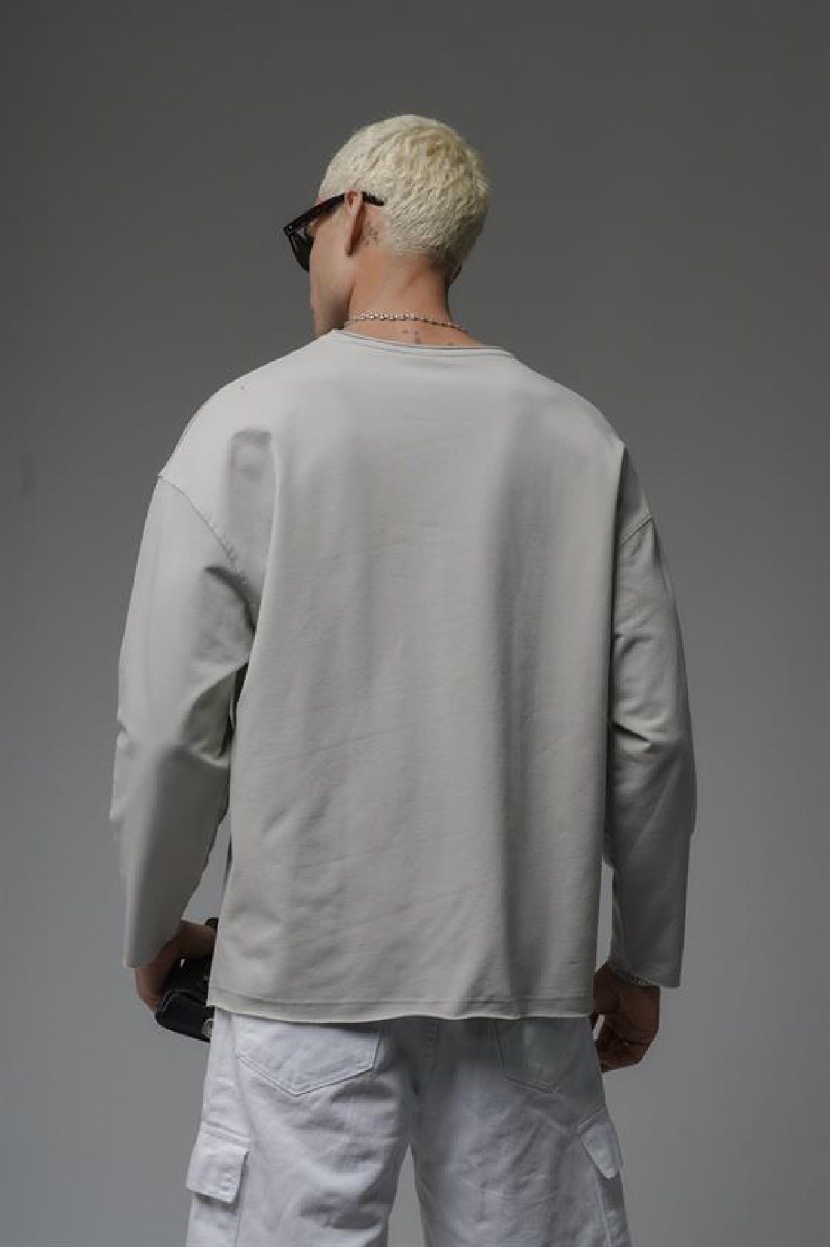 Pis Yaka Oversize Kalıp Düz Sweatshirt S