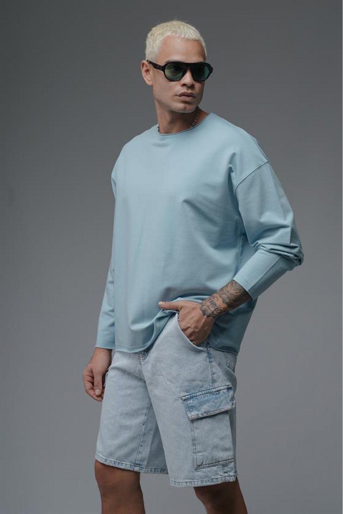 Pis Yaka Oversize Kalıp Düz Sweatshirt S