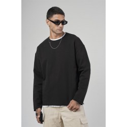 Pis Yaka Oversize Kesim Erkek Düz Sweatshirt S